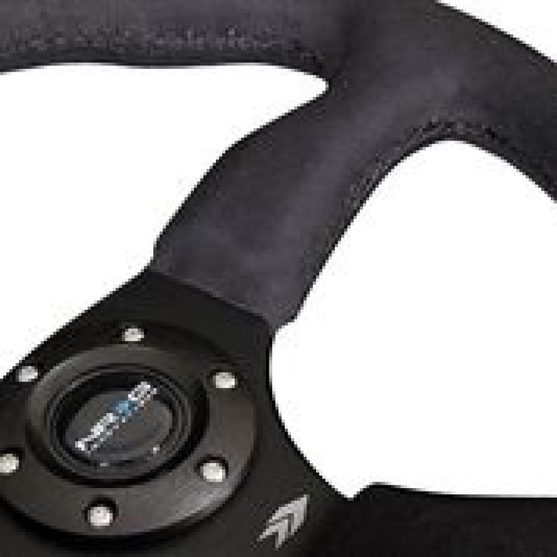 NRG Reinforced Steering Wheel (350mm / 2.5in. Deep)Blk Alcantara Comfort Grip w/4mm Matte Blk Spokes - Blais Performance Parts