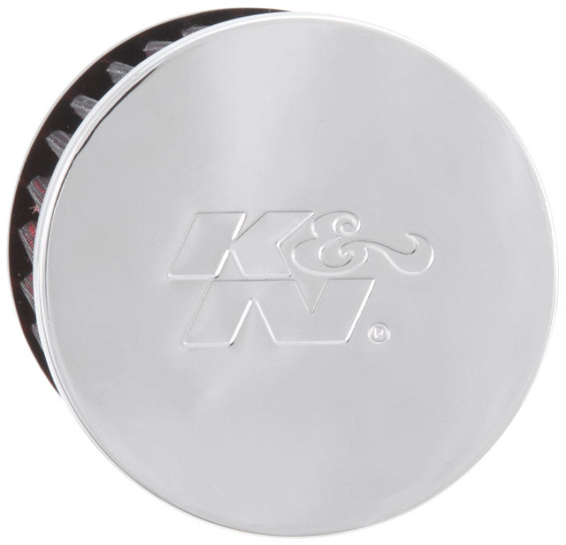 K&N Rubber Base Chrome Top Push-In Crankcase Vent Filter 3in OD x 2-1/2in H. - Blais Performance Parts