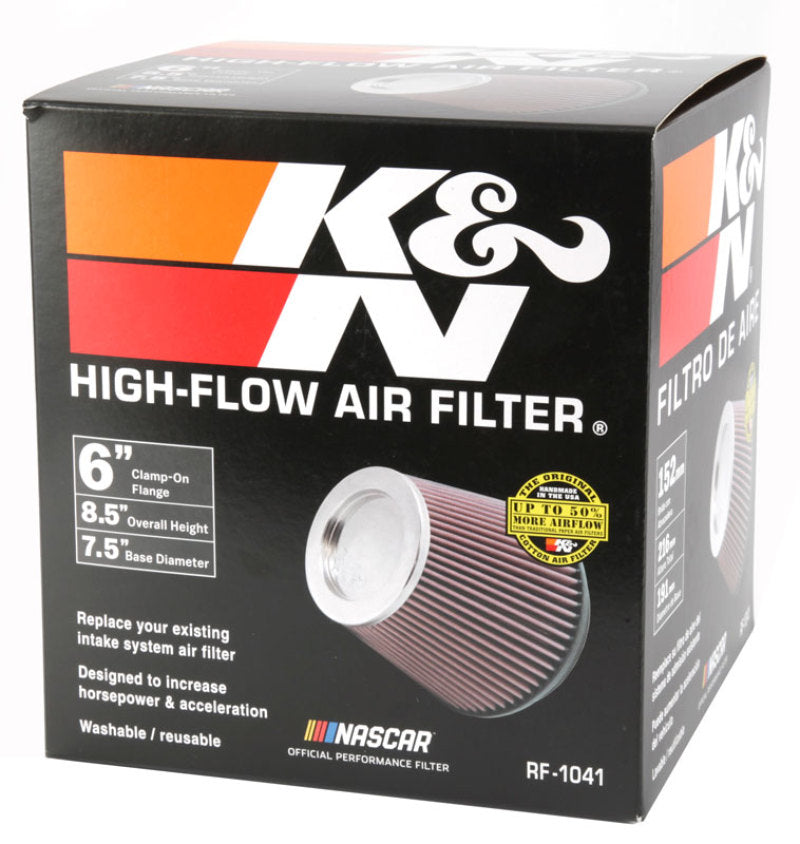 K&N Round Tapered Universal Air Filter 6 inch Flange 7 1/2 inch Base 5 inch Top 7 1/2 inch Height - Blais Performance Parts