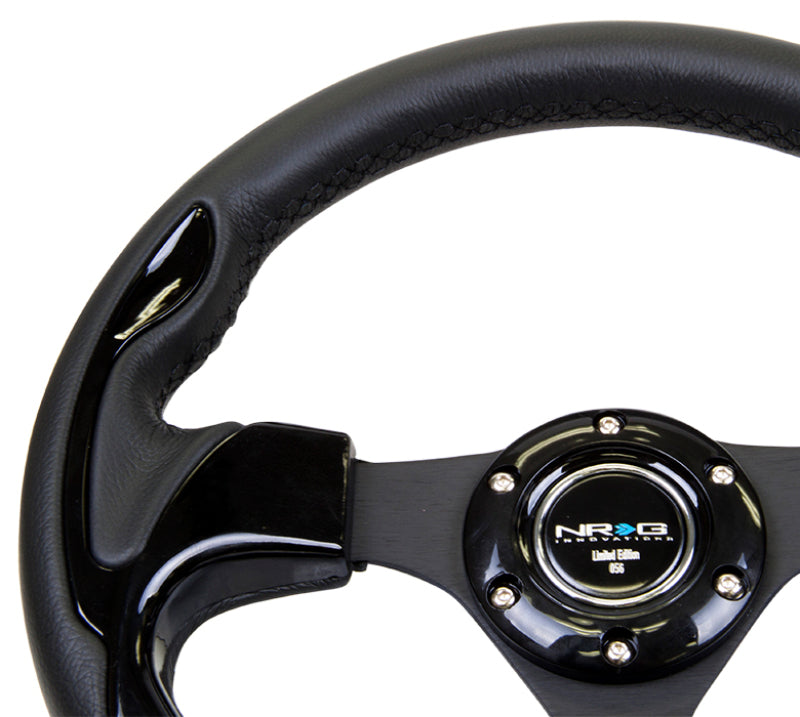 NRG Reinforced Steering Wheel (320mm) Blk w/Gloss Black Trim - Blais Performance Parts