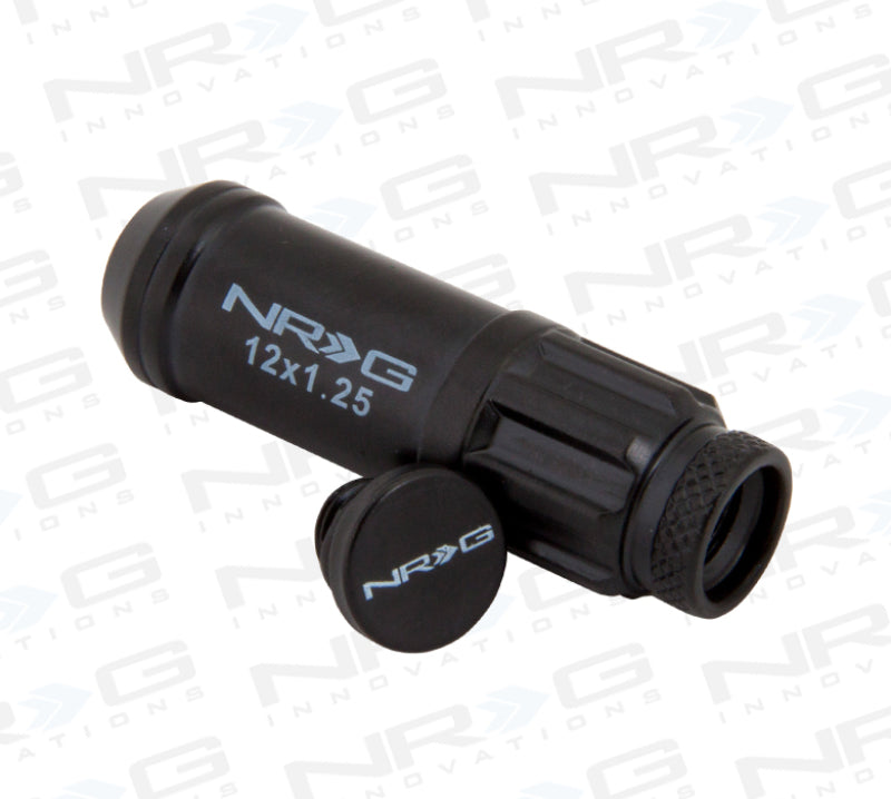 NRG 700 Series M12 X 1.25 Steel Lug Nut w/Dust Cap Cover Set 21 Pc w/Locks & Lock Socket - Black - Blais Performance Parts