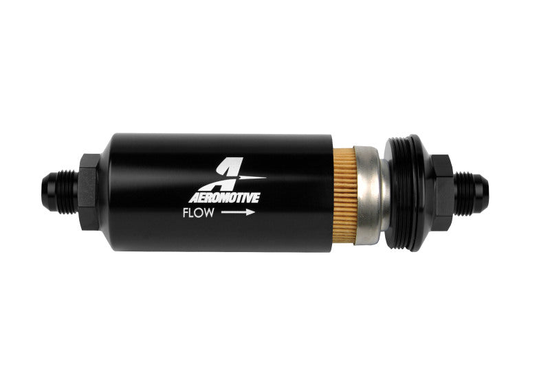 Aeromotive In-Line Filter - (AN -8 Male) 10 Micron Fabric Element Bright Dip Black Finish - Blais Performance Parts