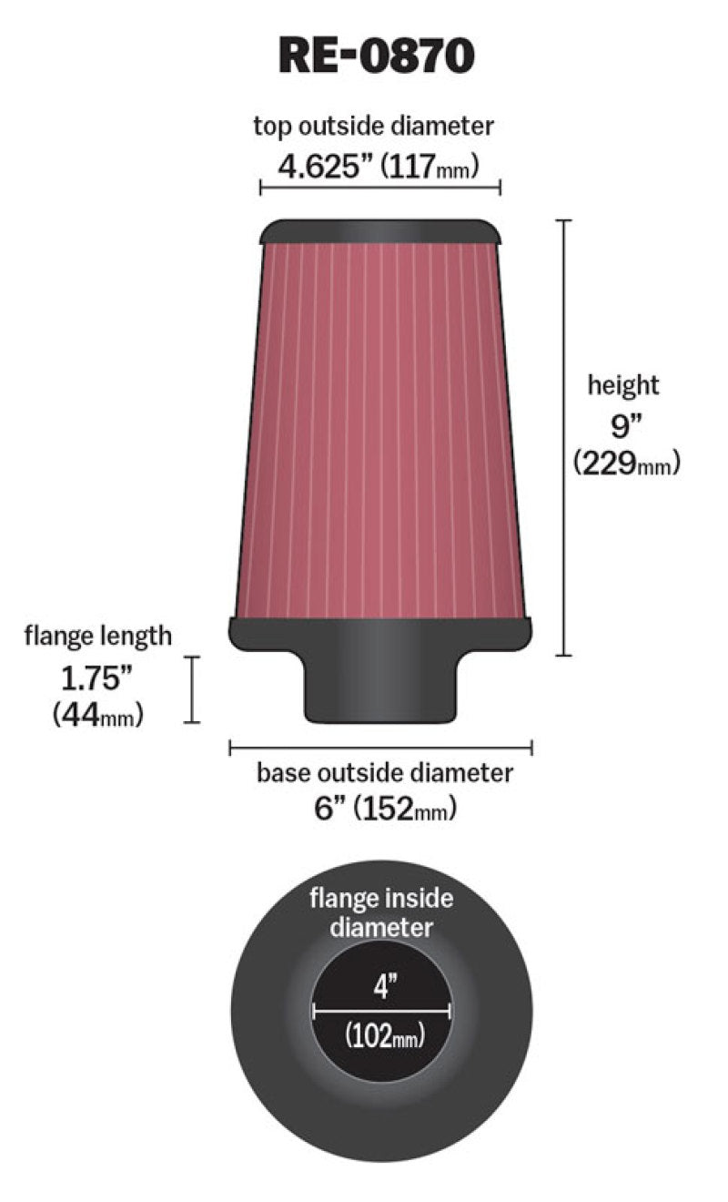 K&N Universal Rubber Filter 4inch FLG / 6inch OD-B / 4-5/8inch OD-T / 9inch H - Blais Performance Parts