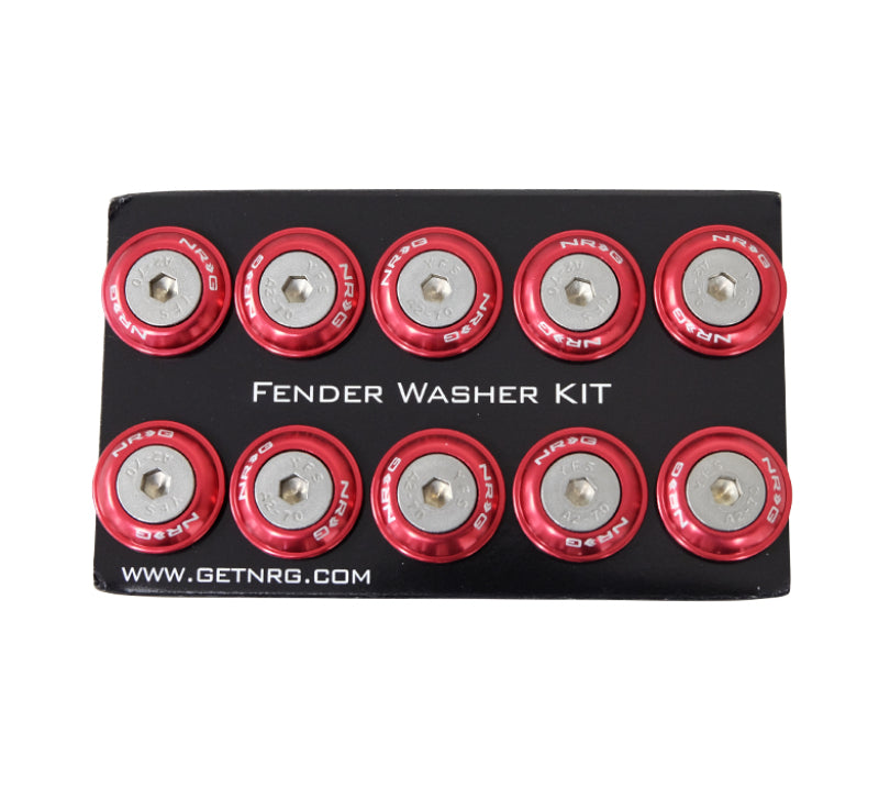 NRG Fender Washer Kit w/Rivets For Plastic (Red) - Set of 10 - Blais Performance Parts