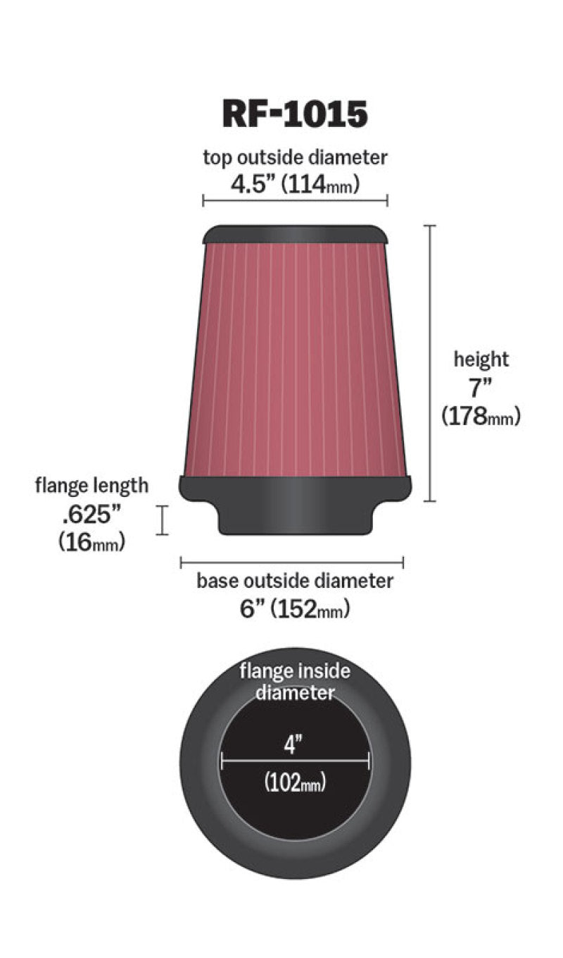 K&N 6 inch OD-Base 4 1/2 inch OD-Top 7 Inch H Round Tapered Universal Air Filter - Blais Performance Parts