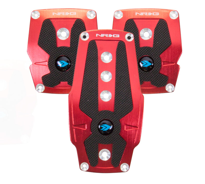 NRG Brushed Aluminum Sport Pedal M/T - Red w/Black Rubber Inserts - Blais Performance Parts