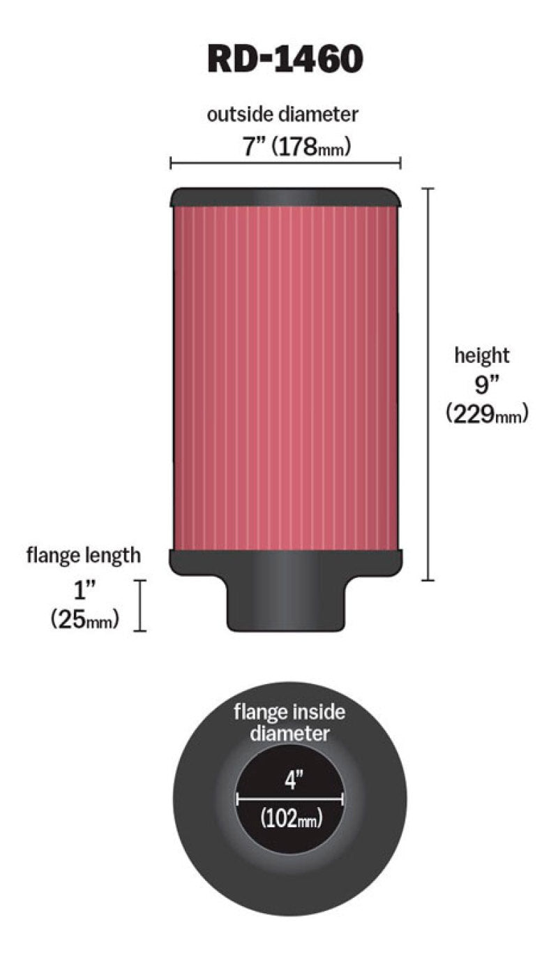 K&N Universal Air Filter 4in Flange ID 7in OD 9in Height - Blais Performance Parts