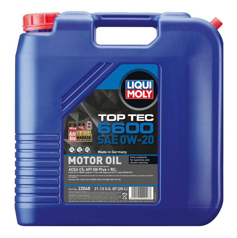 LIQUI MOLY 20L Top Tec 6600 Motor Oil SAE 0W20 - Blais Performance Parts