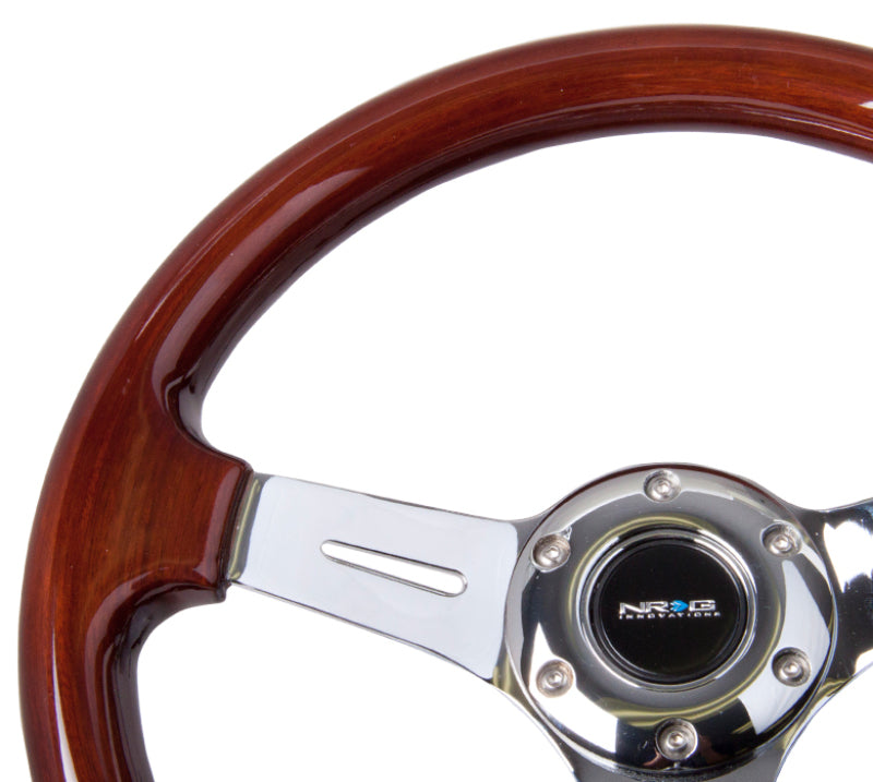 NRG Classic Wood Grain Steering Wheel (330mm) Wood Grain w/Chrome 3-Spoke Center - Blais Performance Parts