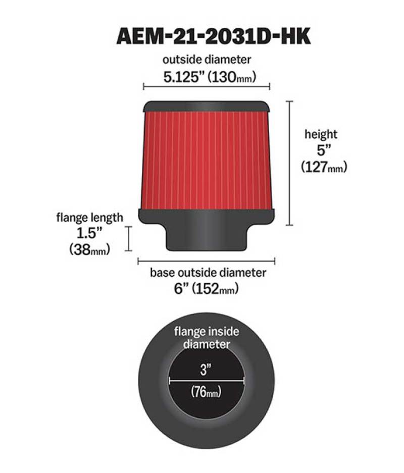 AEM Dryflow 3in. X 5in. Round Tapered Air Filter - Blais Performance Parts