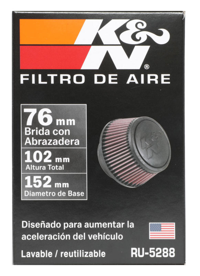 K&N Universal Round Clamp-On Air Filter 3in Flange ID x 6in Base OD x 4.625in Top OD x 3in Height - Blais Performance Parts