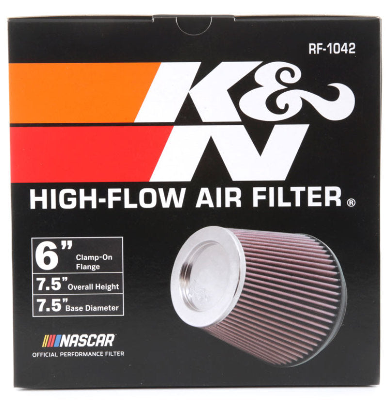 K&N Round Tapered Universal Air Filter 6in Flange ID x 7.5in Base OD x 5in Top OD x 6.5in Height - Blais Performance Parts