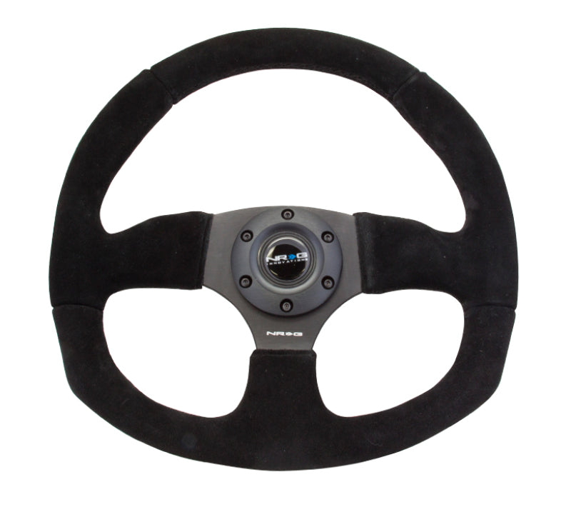 NRG Reinforced Steering Wheel (320mm Horizontal / 330mm Vertical) Black Suede w/Black Stitching - Blais Performance Parts