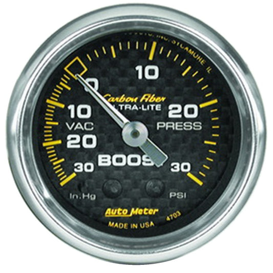 Autometer Carbon Fiber 52mm 30 PSI Mechanical Boost Gauge - Blais Performance Parts