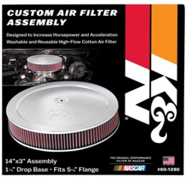 K&N 14in Red Custom Air Cleaner Assembly - 5.125in ID x 14in OD x 2.75in H x 1.25in Drop Base - Blais Performance Parts