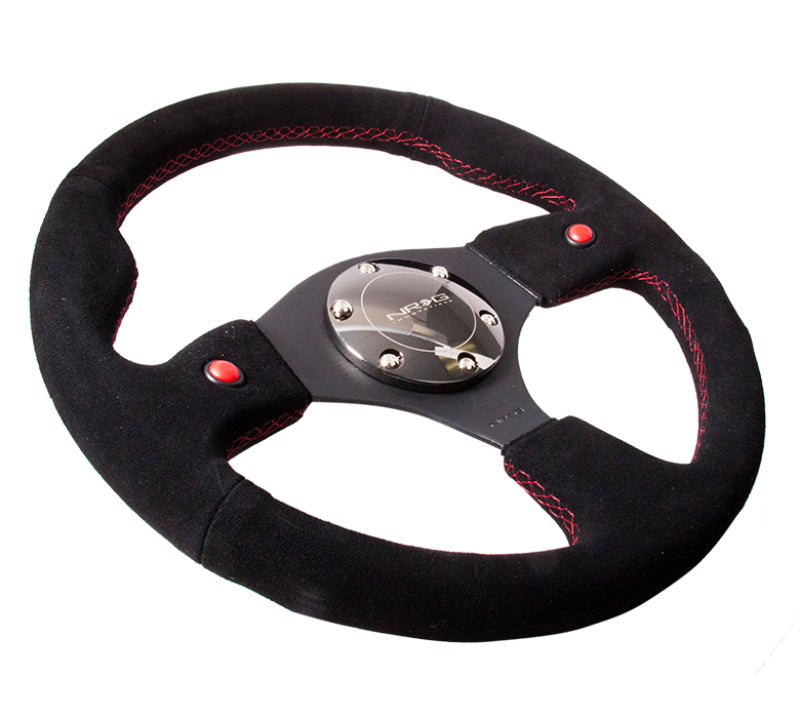 NRG Reinforced Steering Wheel (320mm) Blk Suede w/Dual Buttons - Blais Performance Parts