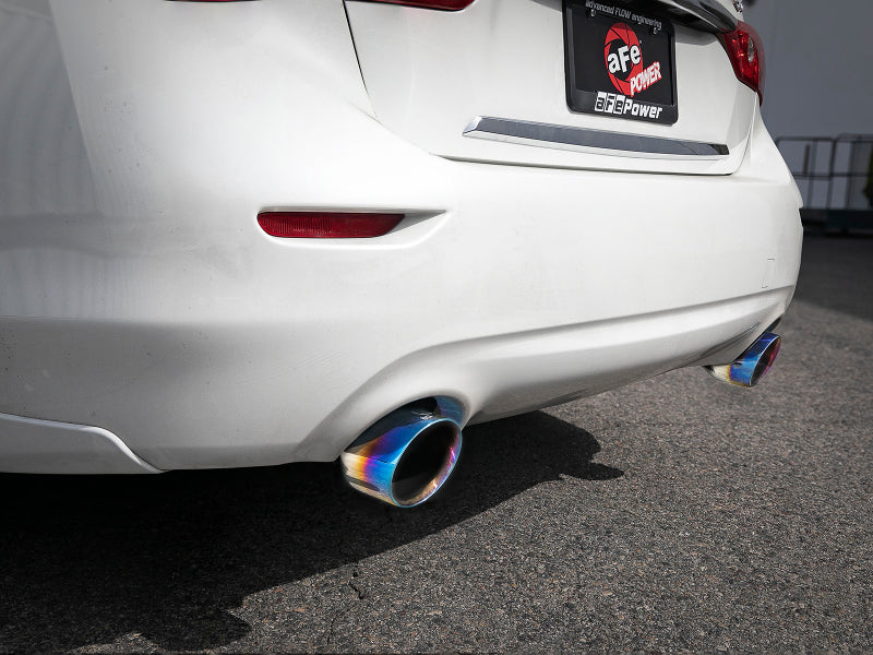 aFe Takeda 2.5in 304 SS Cat-Back Exhaust System w/ Blue Flame Tips 16-18 Infiniti Q50 V6-3.0L (tt) - Blais Performance Parts