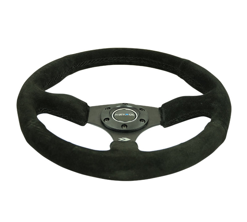 NRG Reinforced Steering Wheel (350mm / 2.5in. Deep) Blk Suede Comfort Grip w/5mm Matte Blk Spokes - Blais Performance Parts