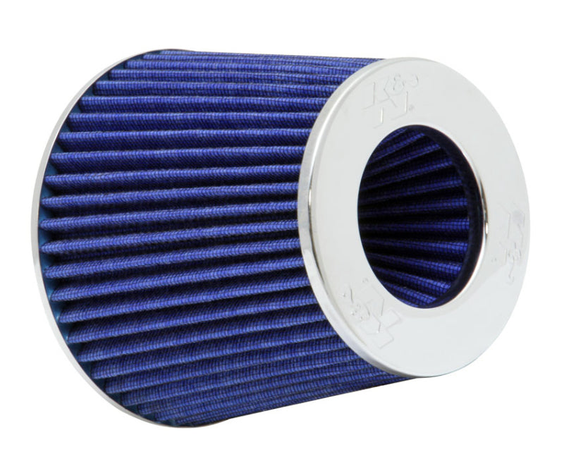 K&N Universal Air Filter Chrome Round Tapered Blue - 4in Flange ID x 1.125in Flange Length x 5.5in H - Blais Performance Parts