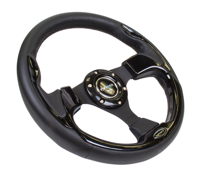 NRG Reinforced Steering Wheel (320mm) Blk w/Gloss Black Trim - Blais Performance Parts