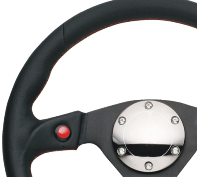 NRG Reinforced Steering Wheel (320mm) Blk Leather w/Dual Buttons - Blais Performance Parts