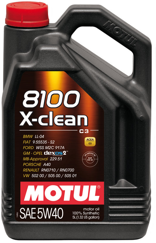 Motul 5L Synthetic Engine Oil 8100 5W40 X-CLEAN C3 -505 01-502 00-505 00-LL04 - Blais Performance Parts