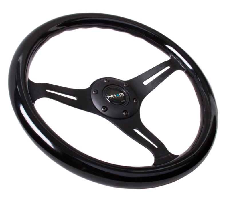 NRG Classic Wood Grain Steering Wheel (350mm) Black Paint Grip w/Black 3-Spoke Center - Blais Performance Parts