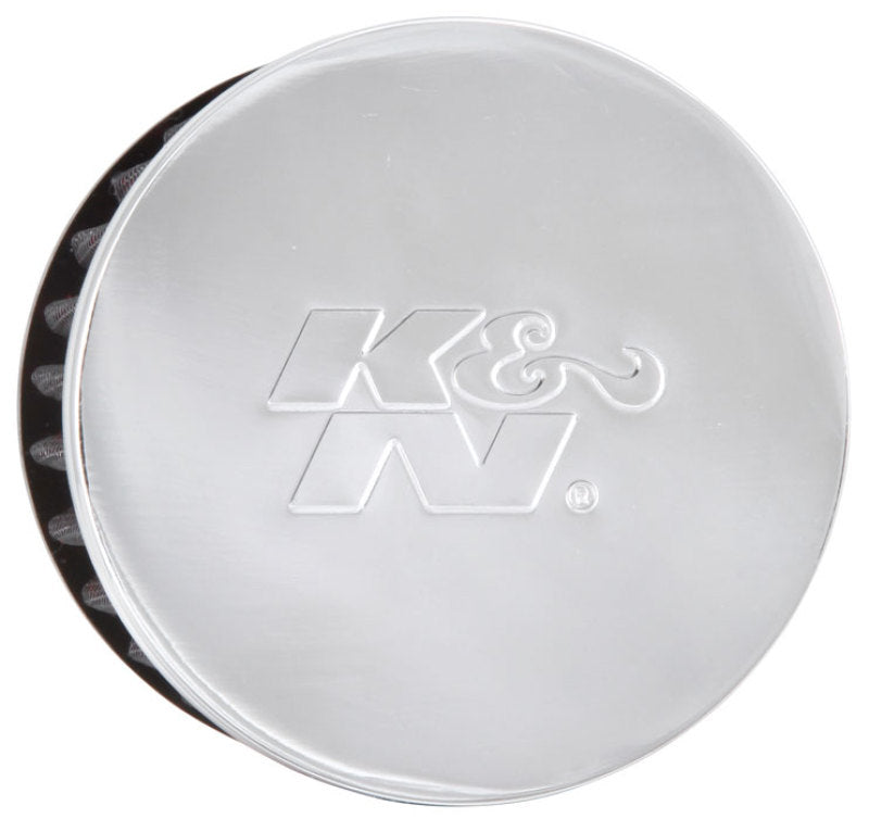 K&N 1.5in Flange ID x 3in OD x 2.5in H Chrome Finish Rubber Base Crankcase Vent Filter - Blais Performance Parts