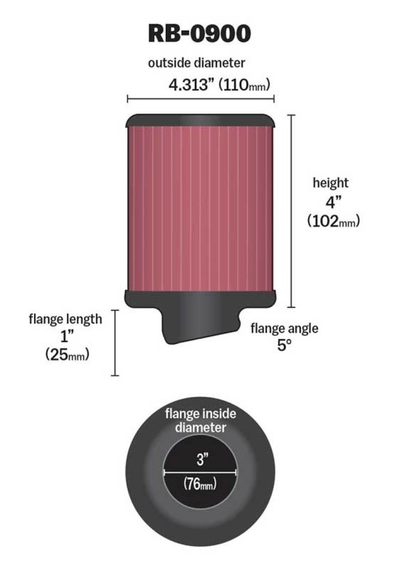 K&N Universal Rubber Filter 3 inch 5 Degree FLG 4 1/2 inch OD 4 inch Height - Blais Performance Parts